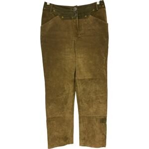 JCC The Leather Company Pants Womens Size 38 Brown Suede Slash Pocket Flat Front